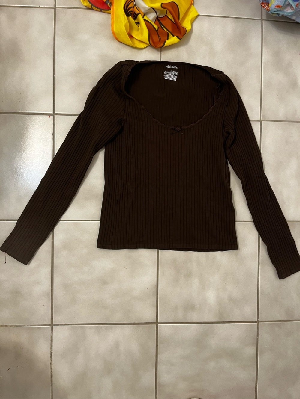 wild fable Brown Ribbed Long-Sleeve Scoop Neck Top